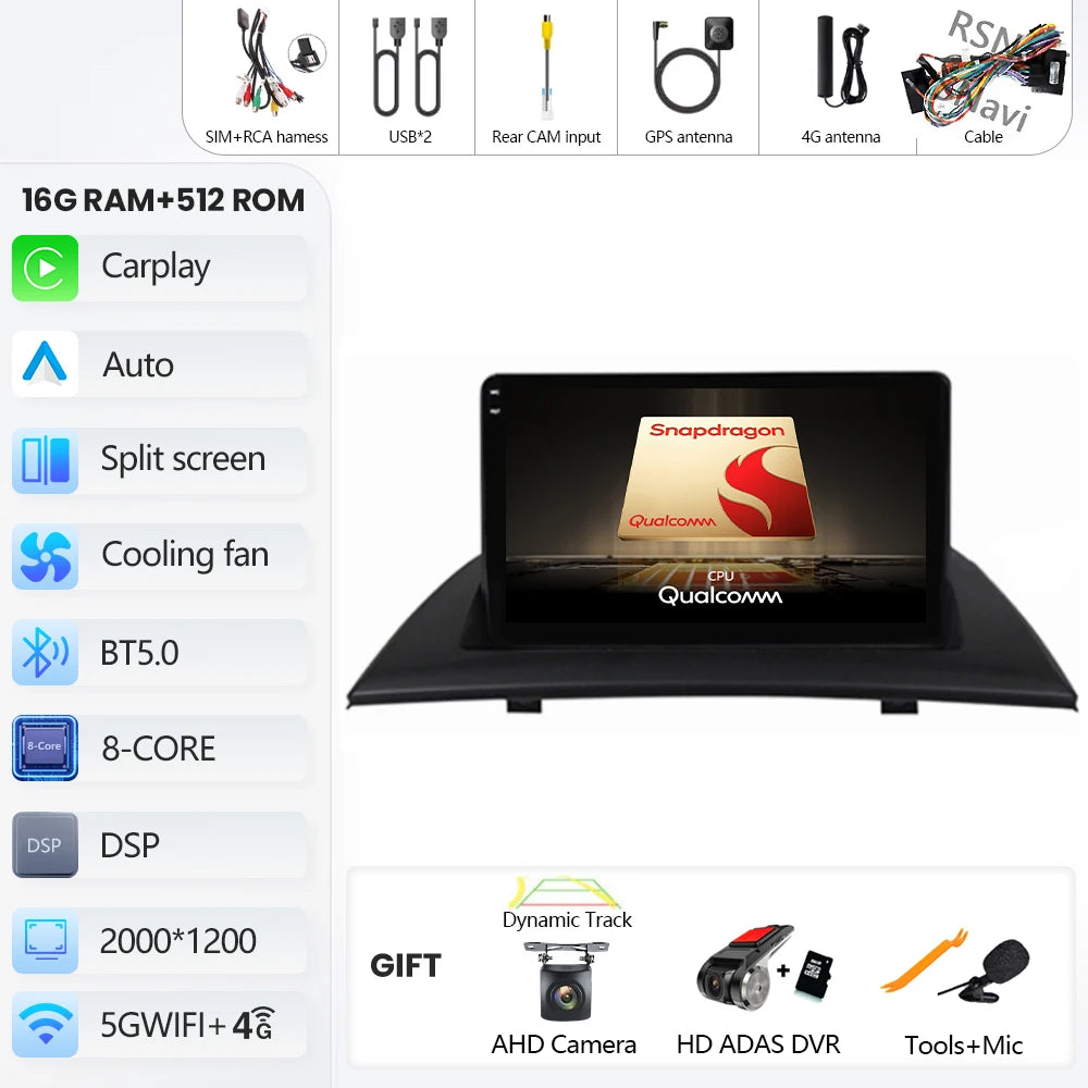 Android 16 Carplay Auto For BMW X3 E83 2004 - 2012 Car Radio GPS Player Multimedia stereo 360 Camera Navigation Video AI Voice