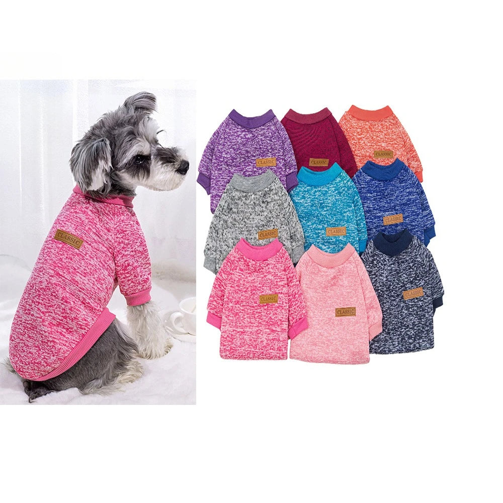 Round Neck Knit Dog Sweater - Warm Pullover for Small and Medium Pets