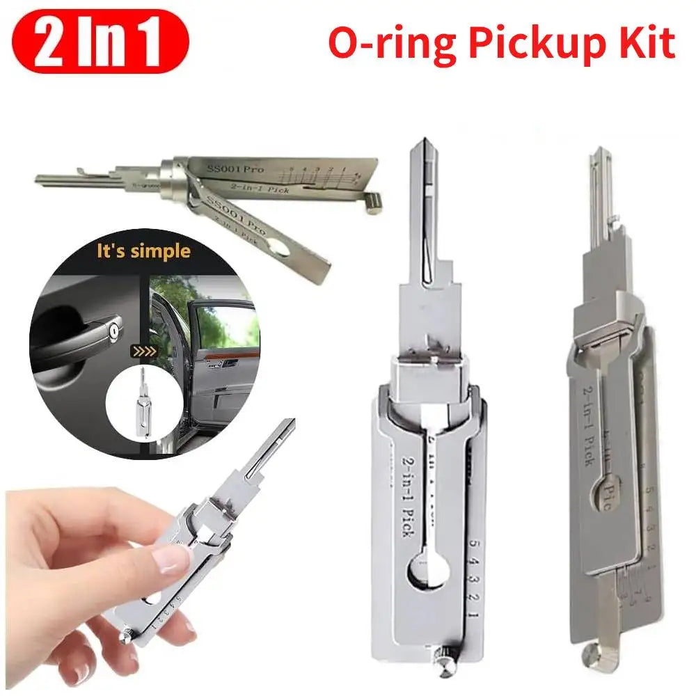 ANENG SS001 Stainless Steel Key Decoder – 2-in-1 Hook & Pick Lock Decoder with O-Ring Pickup Kit | Silver | Locksmith Hand Tool