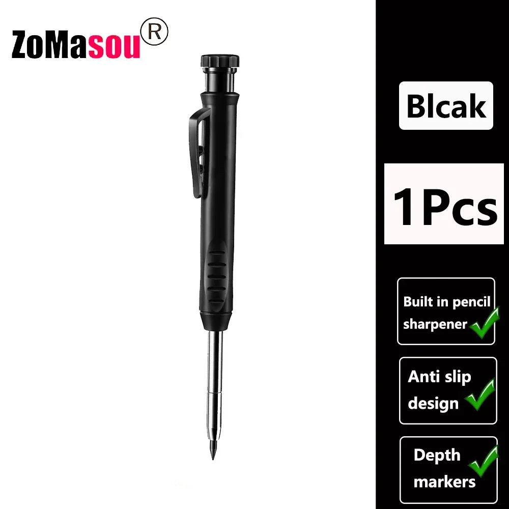 Reuseable Long Head Deep Hole Markers Pen Pencils Solid Carpenter Refill Leads Built-in Sharpener Woodwork Construction Tools