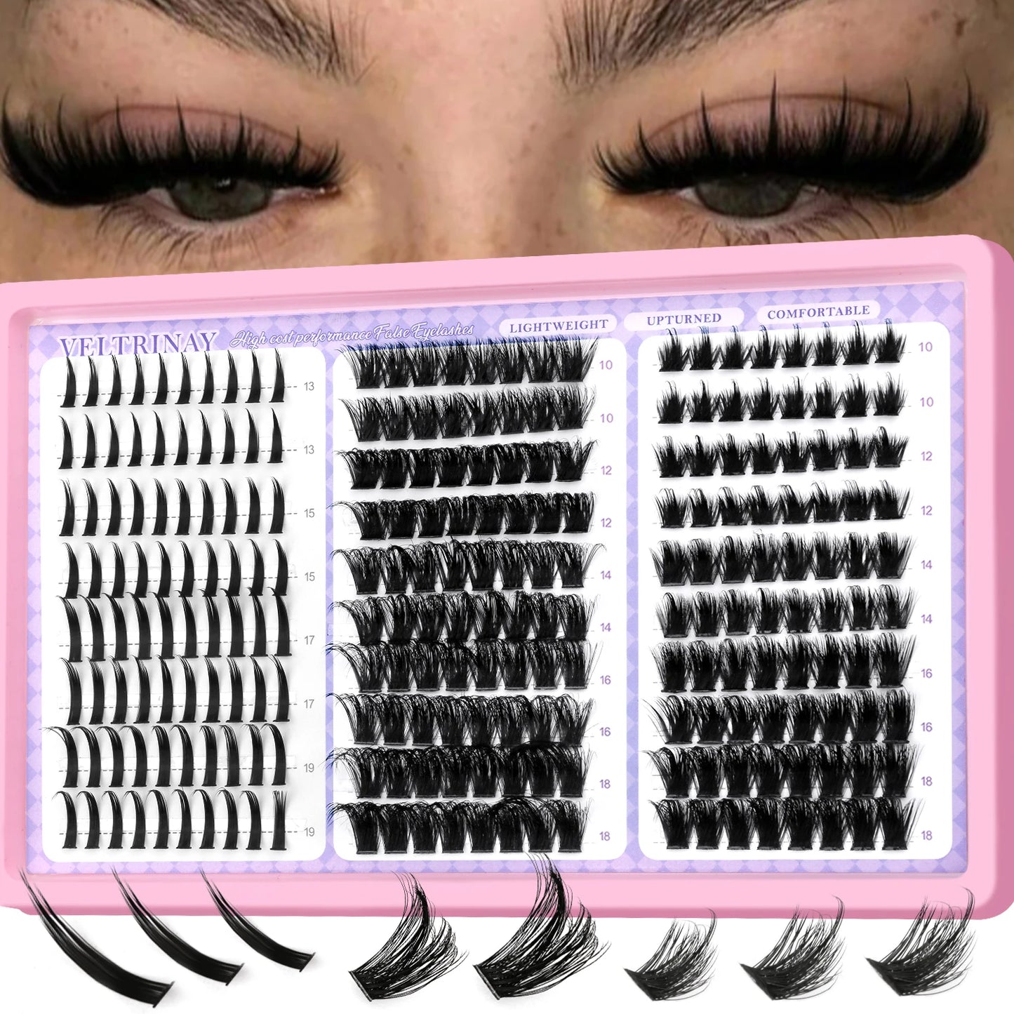 VELTRINAY Fluffy Lash Clusters Manga Lashes Spikes Lashes Mixed Lash Tray Natural Faux Mink Lashes Eyelashes Extension Makeup