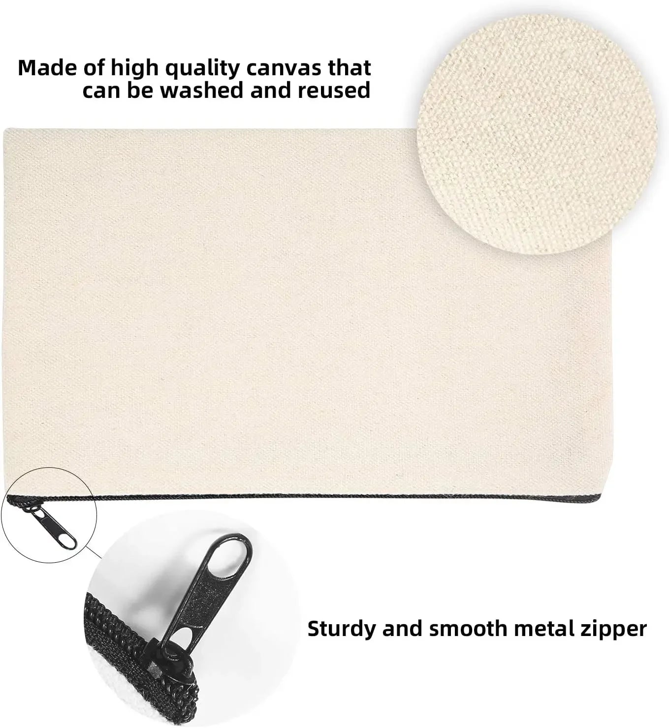 DIY Blank Canvas Zipper Pouch Bags School Pencil Bag Case for School DIY Craft Bag Canvas Makeup Bags Handmade Gift Bag