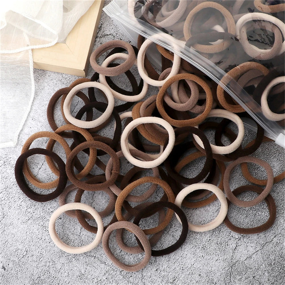 50pcs Black Elastic Hair Band Leagues Ties Colets Scrunchies Springs Gum Accessory For Girl Women No Damage Pigtails Holder Set