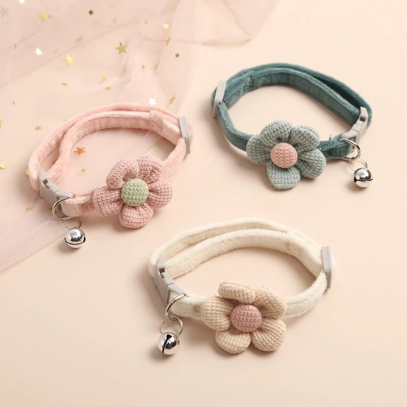 Sunflower Bow Cat Collar with Bell - Soft Polyester Strap – photo 5