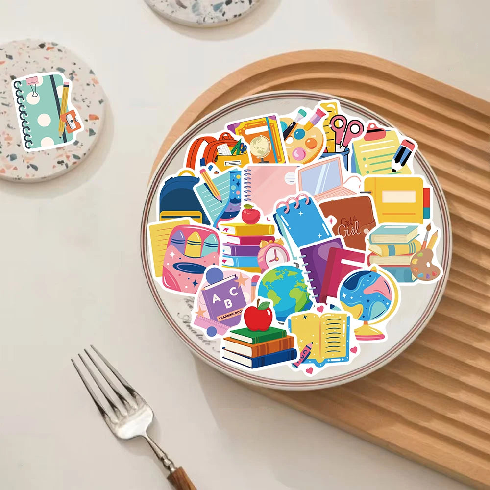 50PCS Back To School Stickers Guitar Scrapbooking Waterproof Funny Coffee Graffiti Laptop Wall Material Bicycle Car Decals