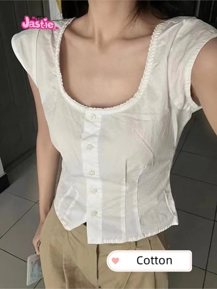 White Lace Tied Square Neck Summer T-shirts Chic Elegant Short Sleeve Tee Cotton Y2K Street Casual Bow Tie-up Top Women