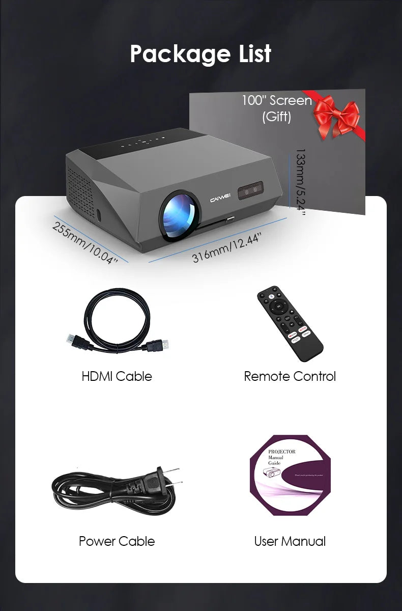 CAIWEI A10Q 4K Google Certified Projector 1080P Full HD Auto Focus High Brightness 4000 Ansi WiFi6 Beam Projectors Home Theater