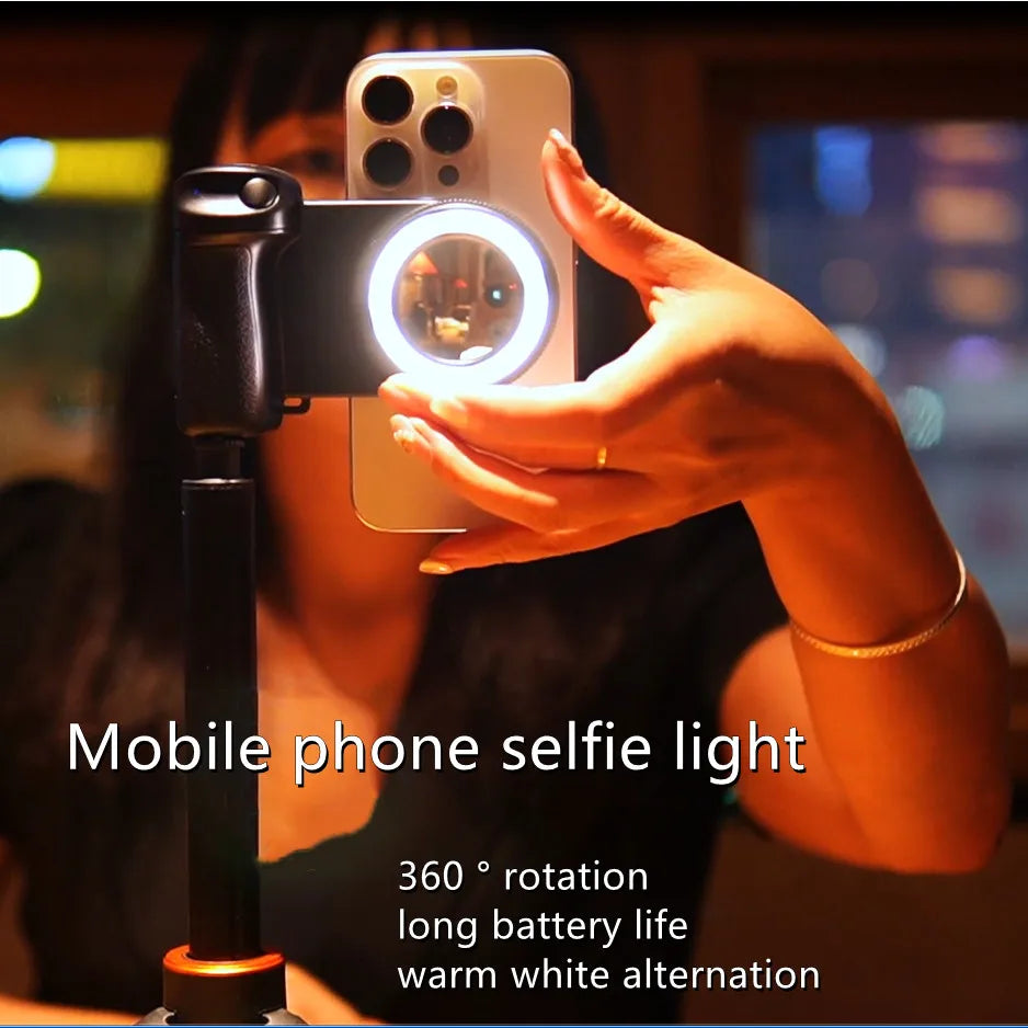 MagSafe Phone Camera Shutter Grip for iPhone 16 Android Bluetooth Selfie Stabilizer With Fill Light for Smartphone Photography