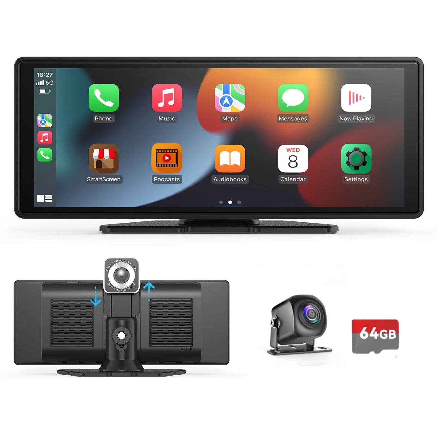 Portable Wireless CarPlay & Android Auto Touchscreen — Dash-Mount Car Stereo Display, Universal Fit