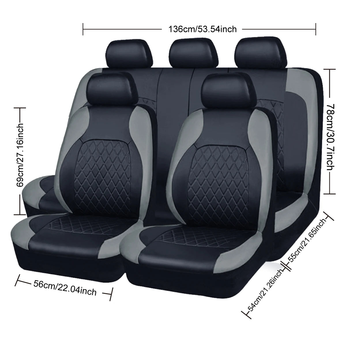 All-Season Quilted PU Leather Car Seat Cover, Waterproof Set