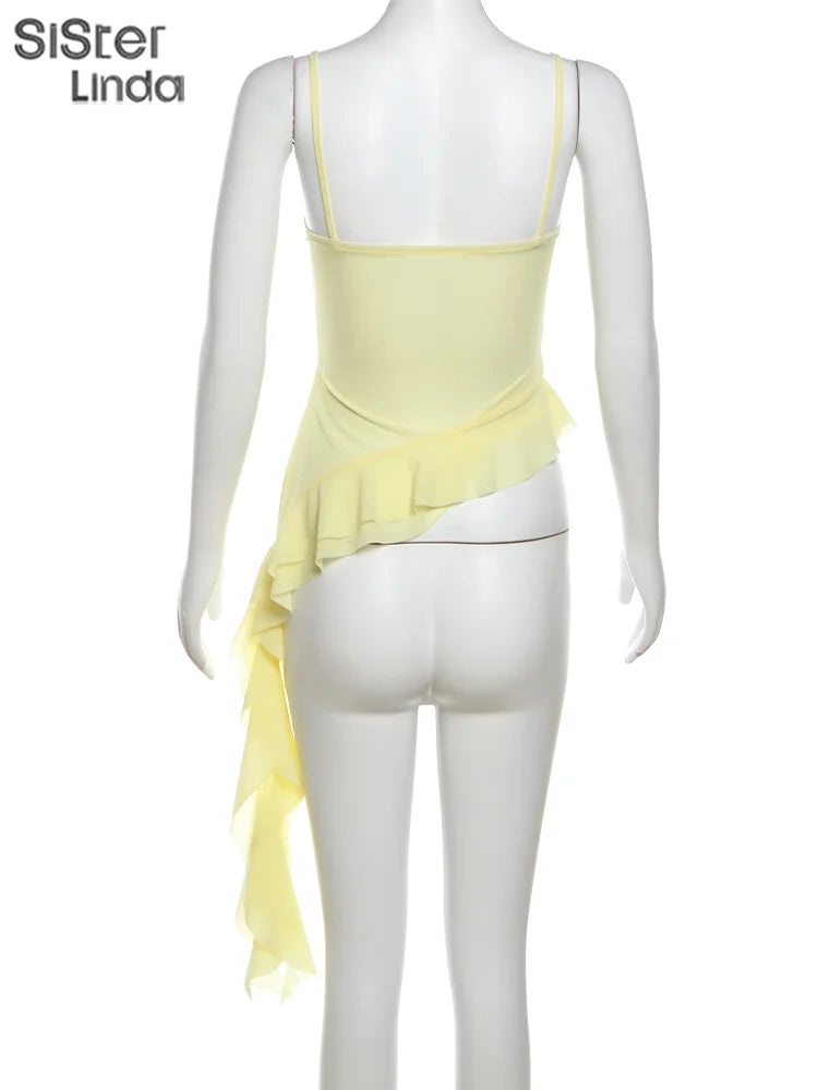 High Quality Women's Sexy Suspender Top Popular In Spring And Summer 2026 Low Cut Backless Yellow Flower Decorated Women's Top