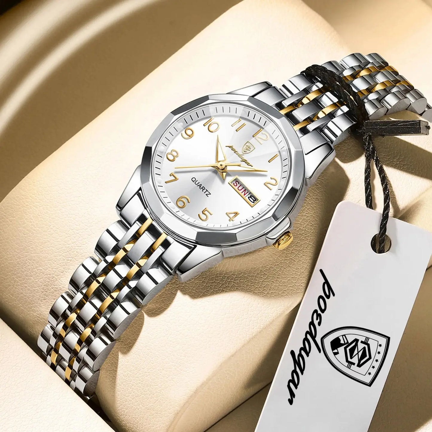 POEDAGAR Elegant Ladies Watches Waterproof Luminous Date Week Watch for Woman High Quality Stainless Steel Quartz Women's Watch