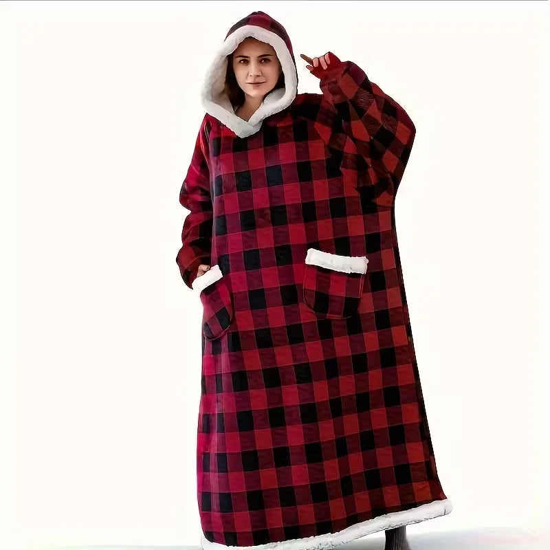 Extra Long Flannel Blanket Hoodie with Sleeves - Giant Wearable Blanket - photo 7