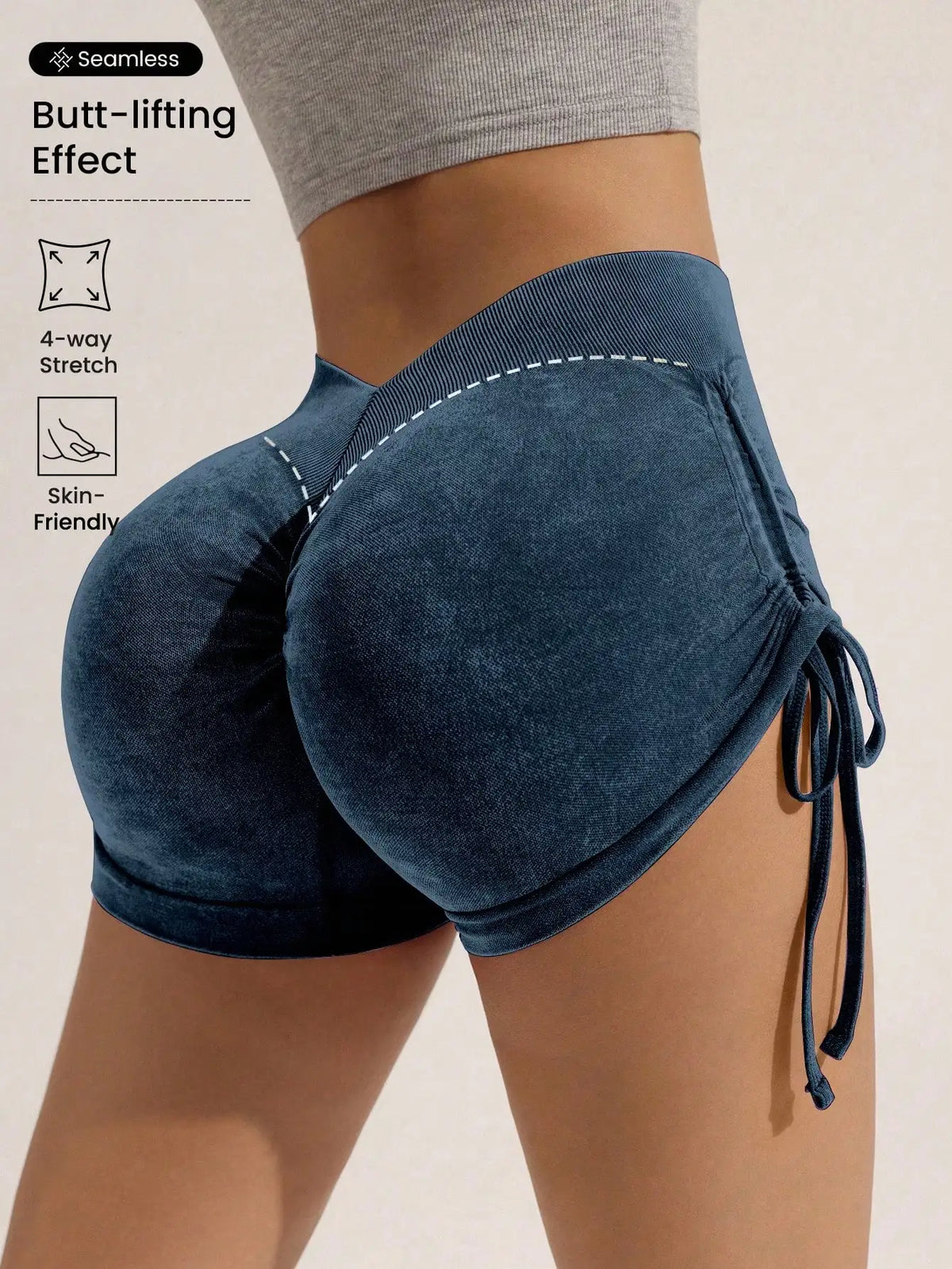 Drawstring frosted shorts for women, peach lifting buttocks, fitness cycling, three part pants, running sports, frosted shorts