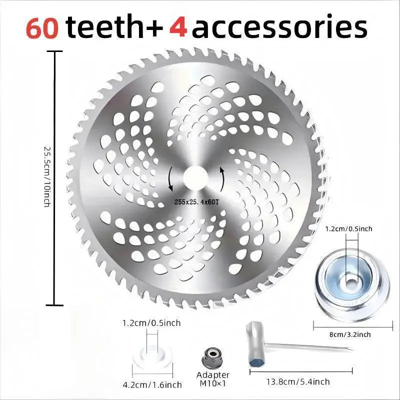1Pc 10-Inch 40T/60T Brush Cutter Saw Blade Lawn Trimmer, Comes with 4/5 Accessories, Carbide Material for Durability, Can Quickly Remove Weeds and Trim Thick Branches, Ideal Garden Weeding and Mowing Helper, Lawn Trimming, Tr