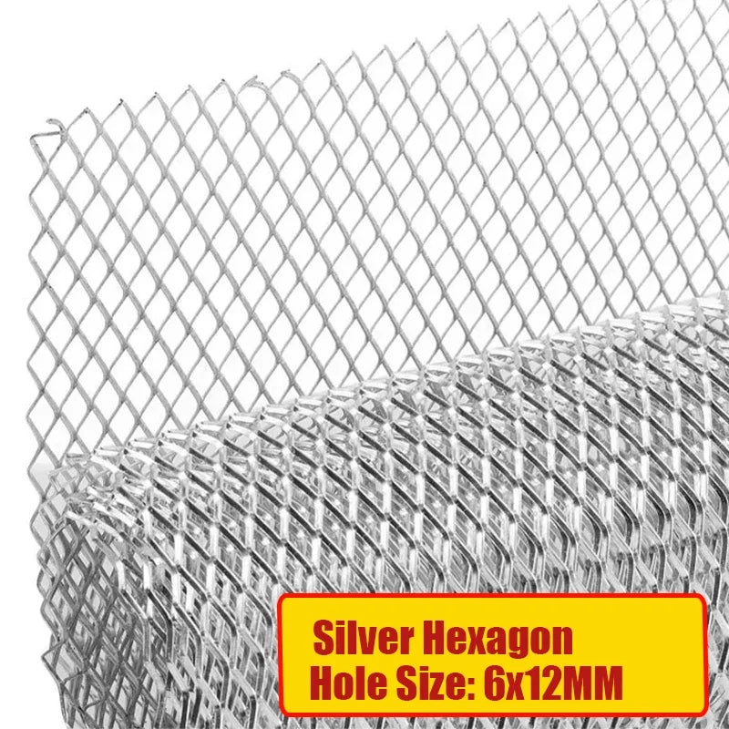 100x33cm Universal Aluminum Alloy Car Grill Mesh Auto Bumper Grille Cover Net Protector Hexagonal Diamond Seagull Black/Silver