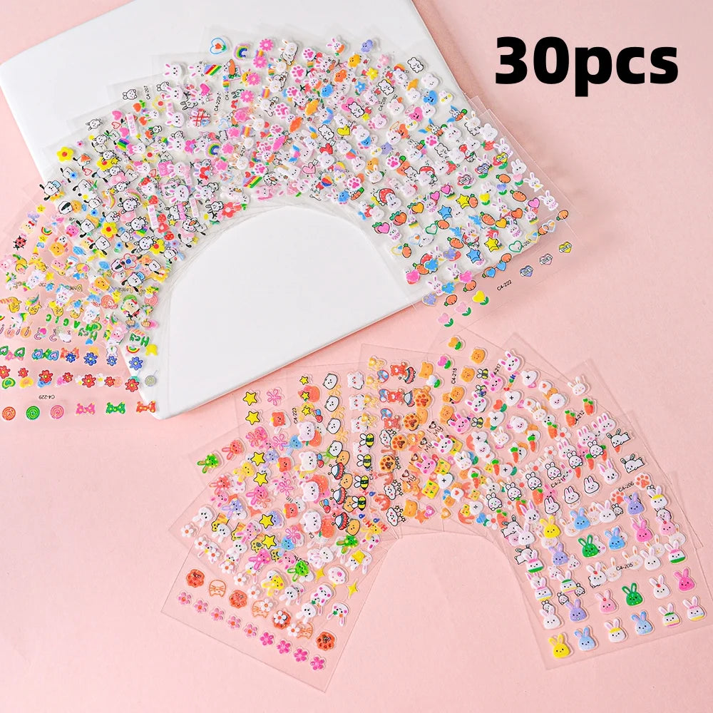 30pcs Christmas Nail Art Stickers Cartoon Holiday Design Santa/Reindeer/Snowflakes Nail Decals Sparkle Festive Manicures & Gifts