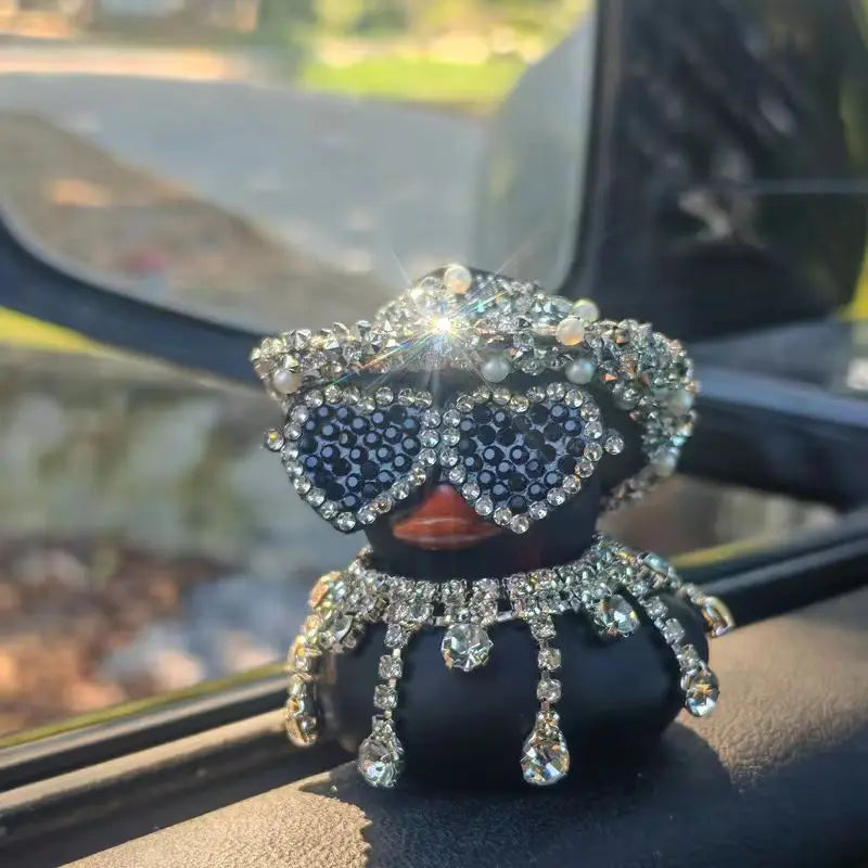 Bling Bing Pink Black Diamond Rubber Duck Car Ornaments Dashboard Decorations Luxury Car Decor Accessories for Ladies Men Women