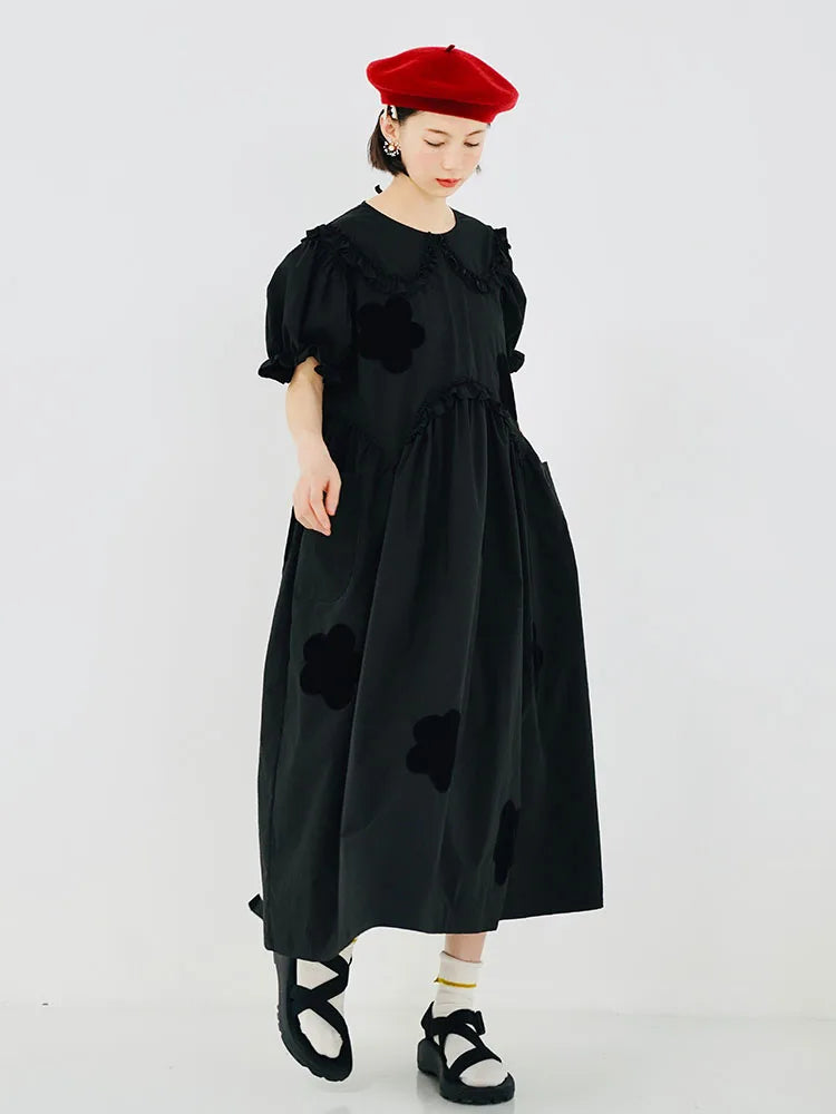 imakokoni 2022 Original Summer Pure Cotton Black Dress Cherry Blossom Dress Simple Girly Long Skirt for women white dress 223588