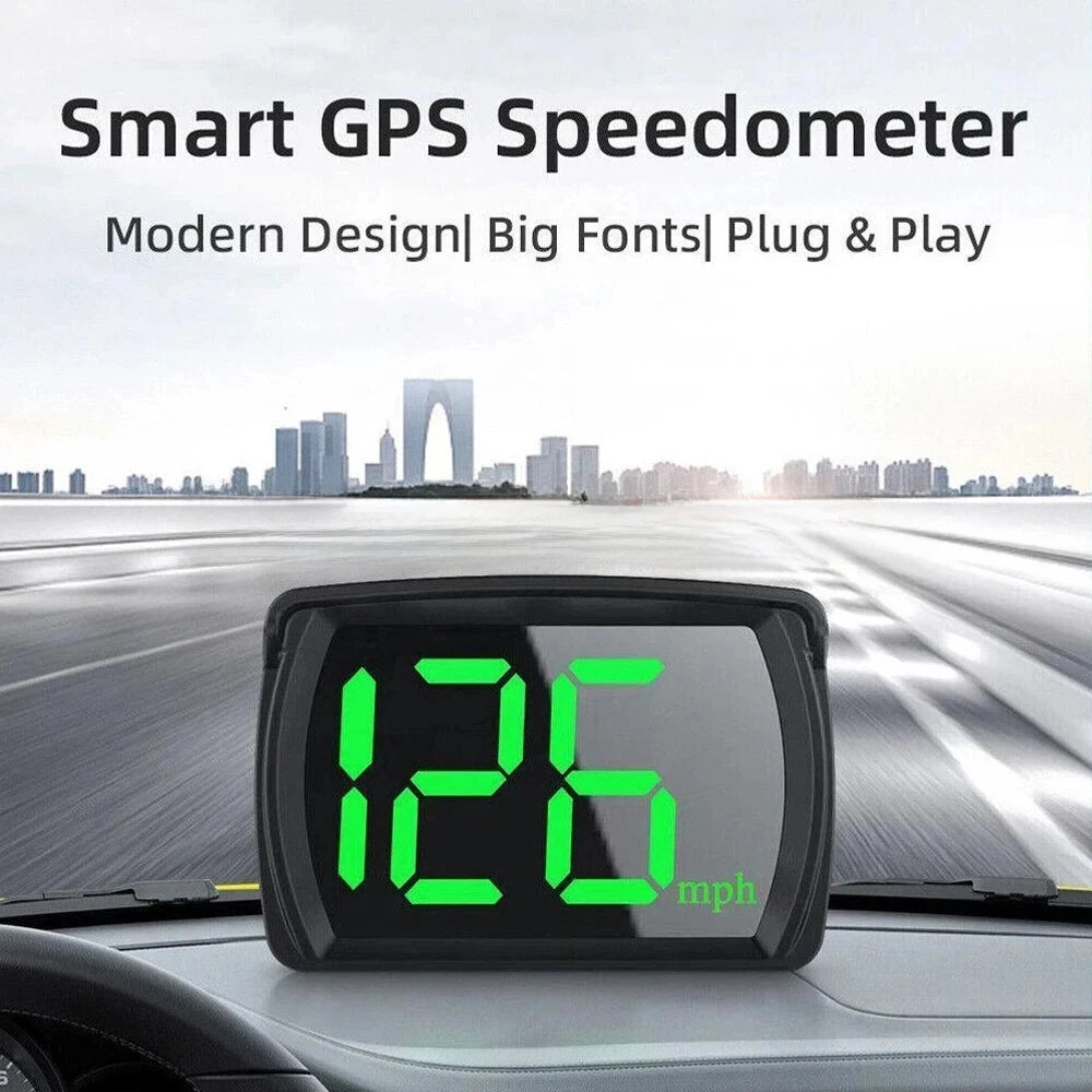 New Universal Car Head Up HUD Display GPS Digital Speedometer Dual Chips KMH MPH Reminder Meter HD LCD Display Plug Play