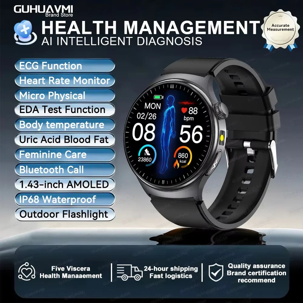 2026 New Accurate Diagnosis ECG Smart Watch Body Fat Blood oxygen BP Health Sport HD AMOLED Screen call Smart watch Men women
