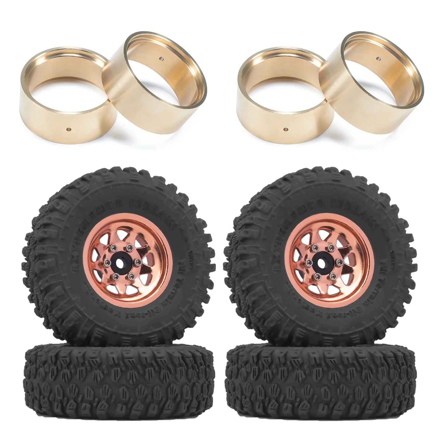 RCXAZ 1.0" Beadlock Wheel Rims 52*19mm Tires Set for 1/18 1/24 RC Crawler Car Axial SCX24 FMS FCX24 TRX4M (W1004-T1014)