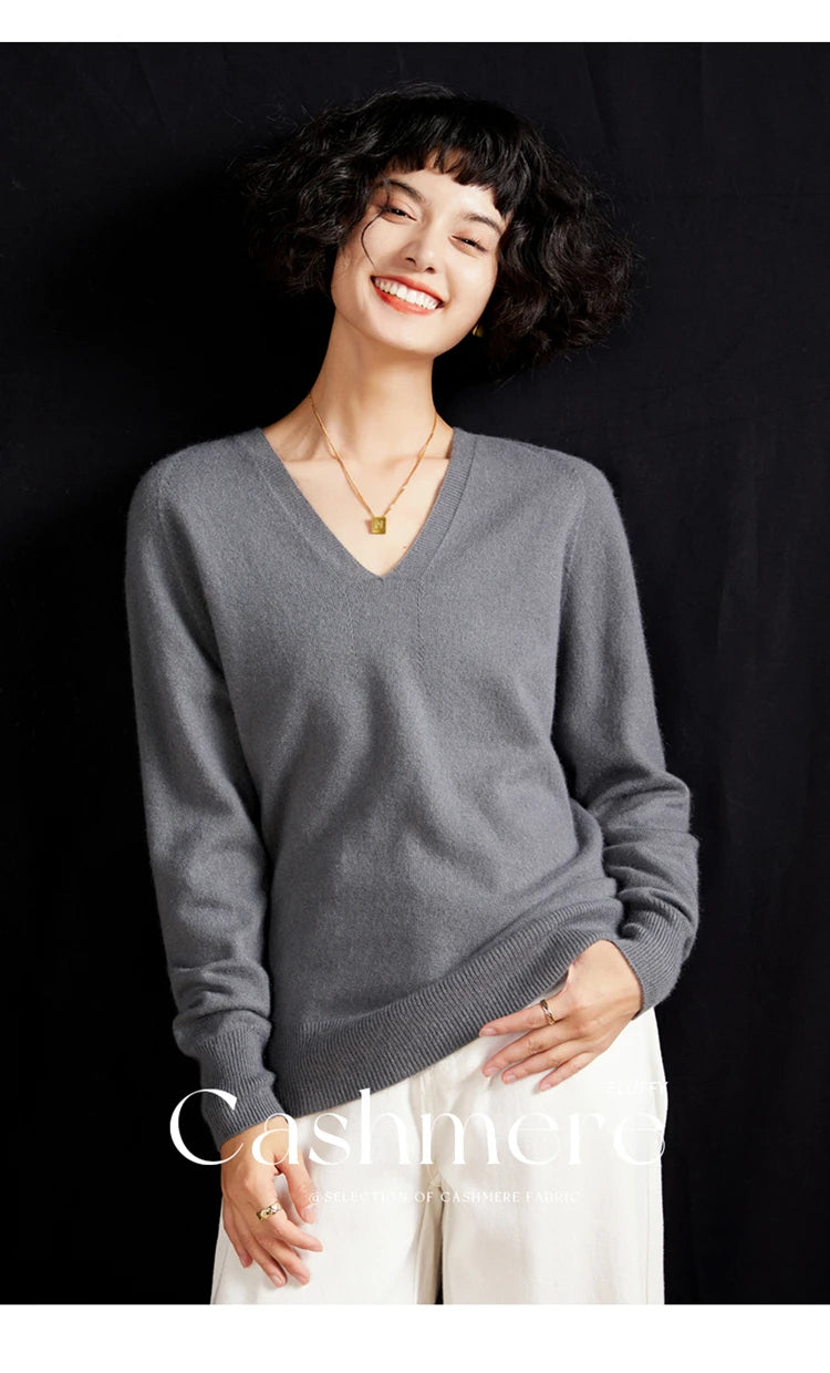 Women's Cashmere V-Neck Sweater, Knit Pullover