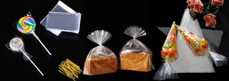 TETP 100PCS Clear Self-Adhesive OPP Bags – Resealable Cellophane Storage for Food, Candy & Gift Packaging