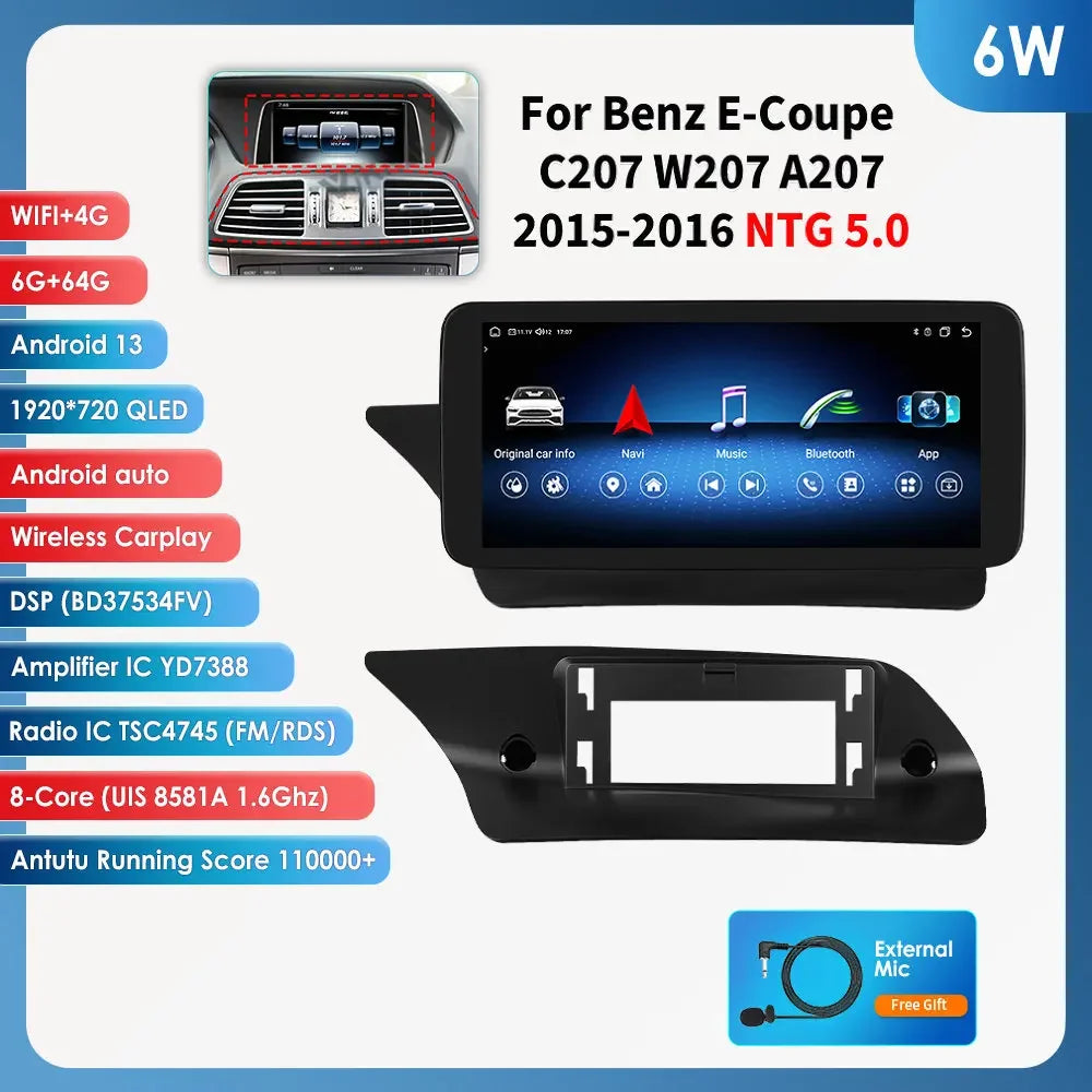 Android Car Stereo for Mercedes-Benz E-Class C207 W207 A207 (NTG 4.0/4.5/5.0) — CarPlay, Android Auto, GPS