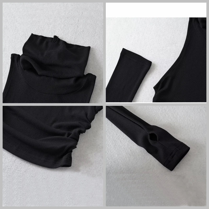 Woman Clothes Fall 2026 Tank Top Sleeve Cover Sleevless Side Pleats Turtleneck T-shirt  Sexy Ribbed Knitted Tops Y2k 2529