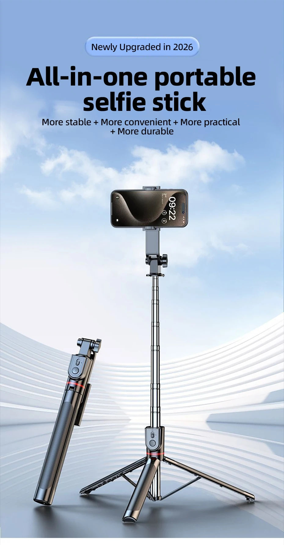 Retractable Selfie Stick 70-Inch And Tripod  Dual Handheld And Freestanding Design Wireless Remote Shutter 360 Degree Rotation And Multi-Angle Adjustment Stable