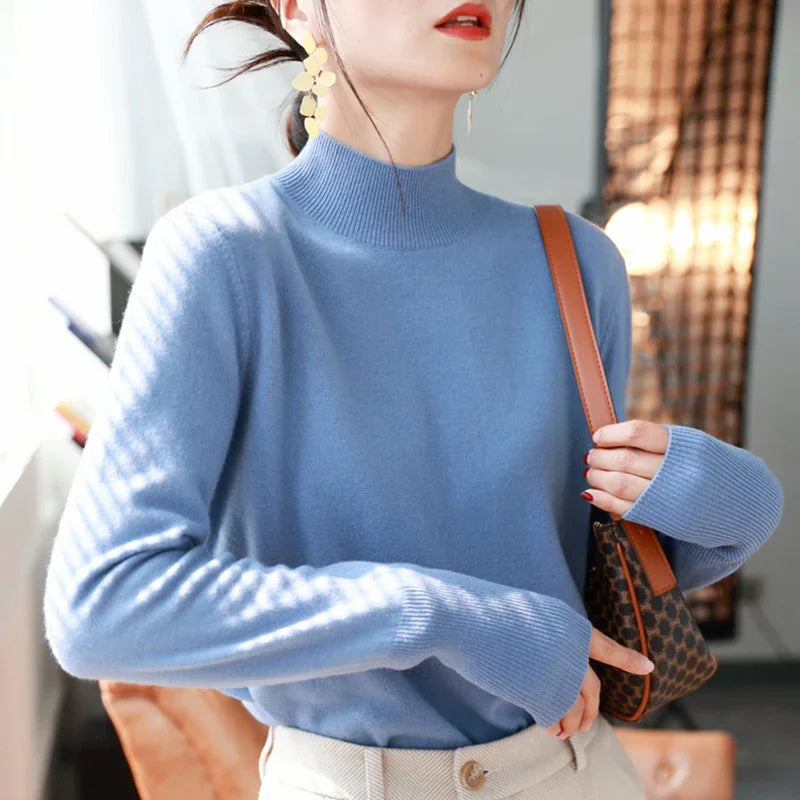 Women's Mock Neck Base Sweater — Slim Knit Pullover