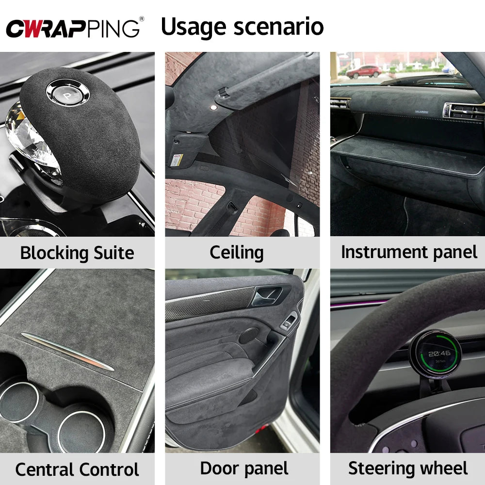 Suede Car Interior Vinyl Wrap — Self-Adhesive Door &amp; Trim Film