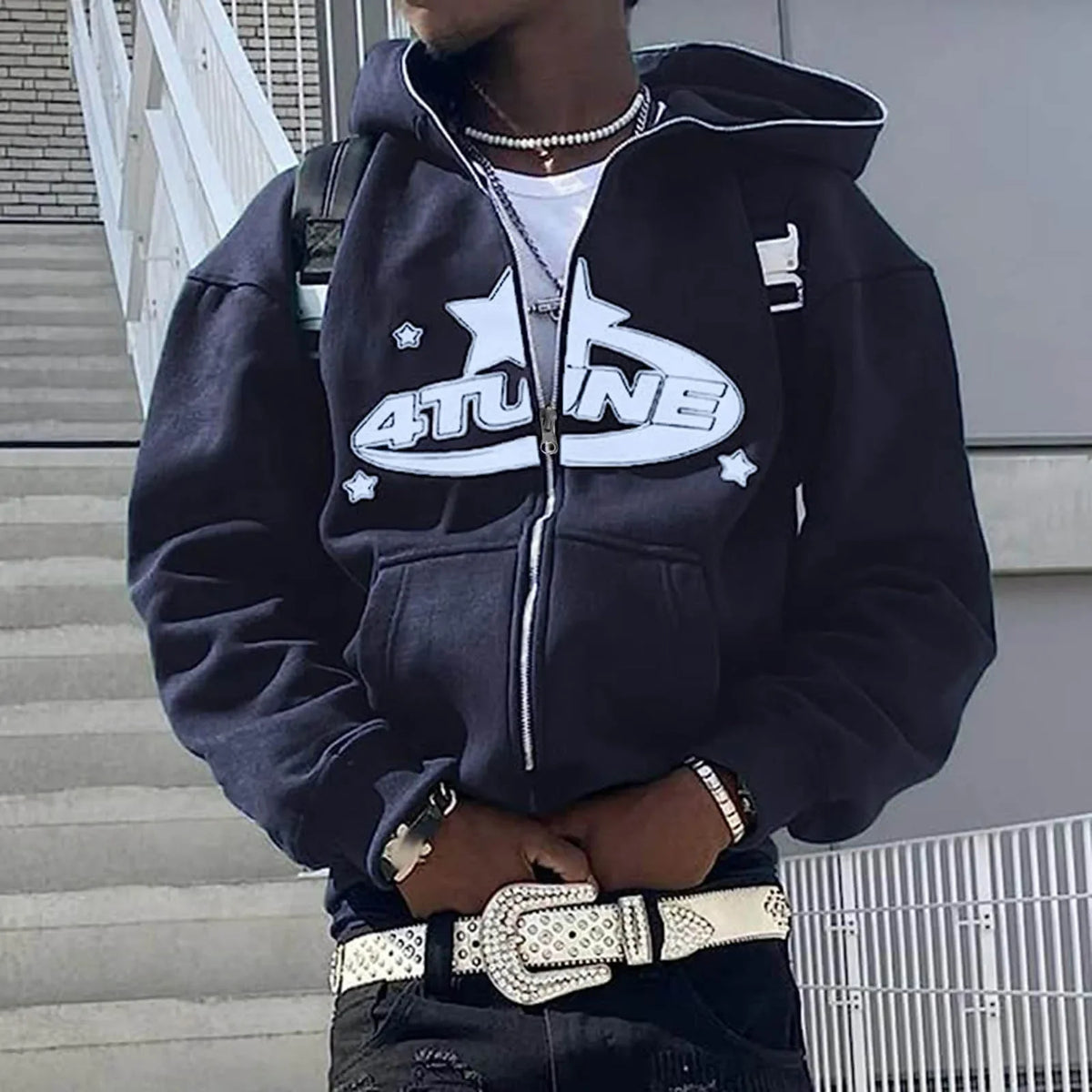 Men's Letter Print Zip-Up Hoodie, Hip Hop Style