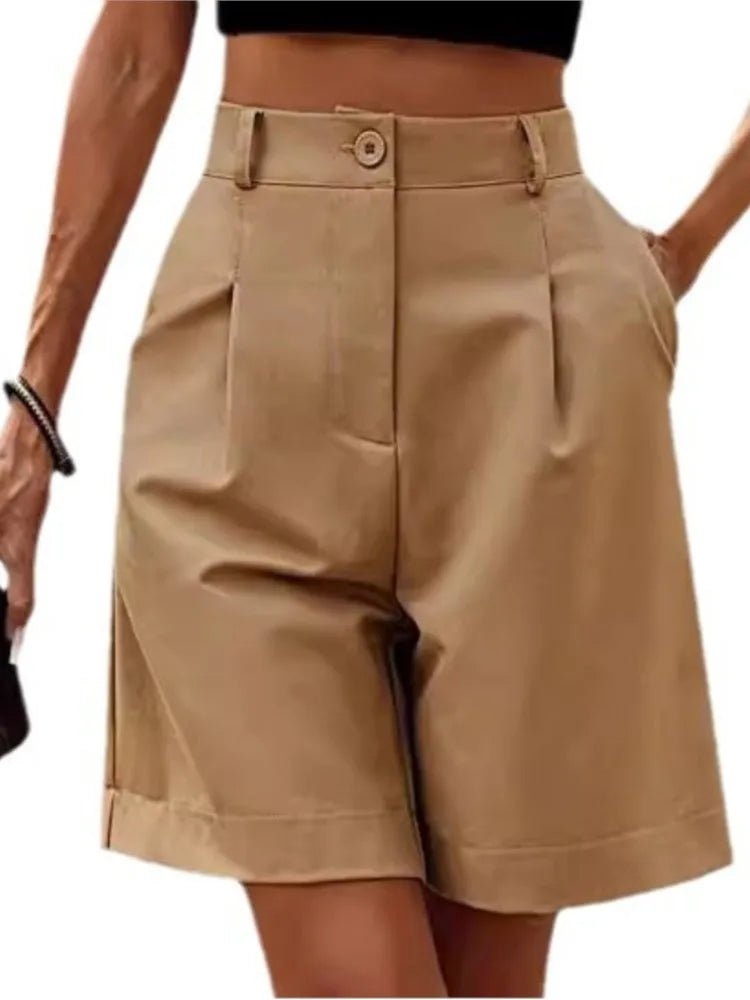 Women's High-Waist Wide-Leg Casual Shorts – Loose Slimming Straight Breathable Street Trend Five-Point Pants
