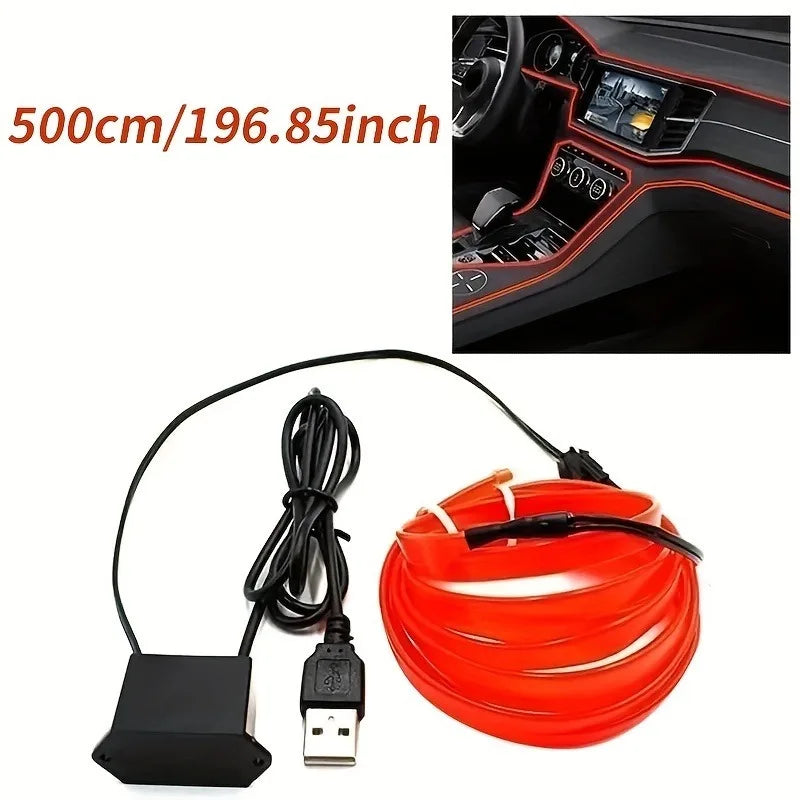 5M Car Environment El Wire LED USB Flexible Neon Interior Lights Car Decorative Accessories