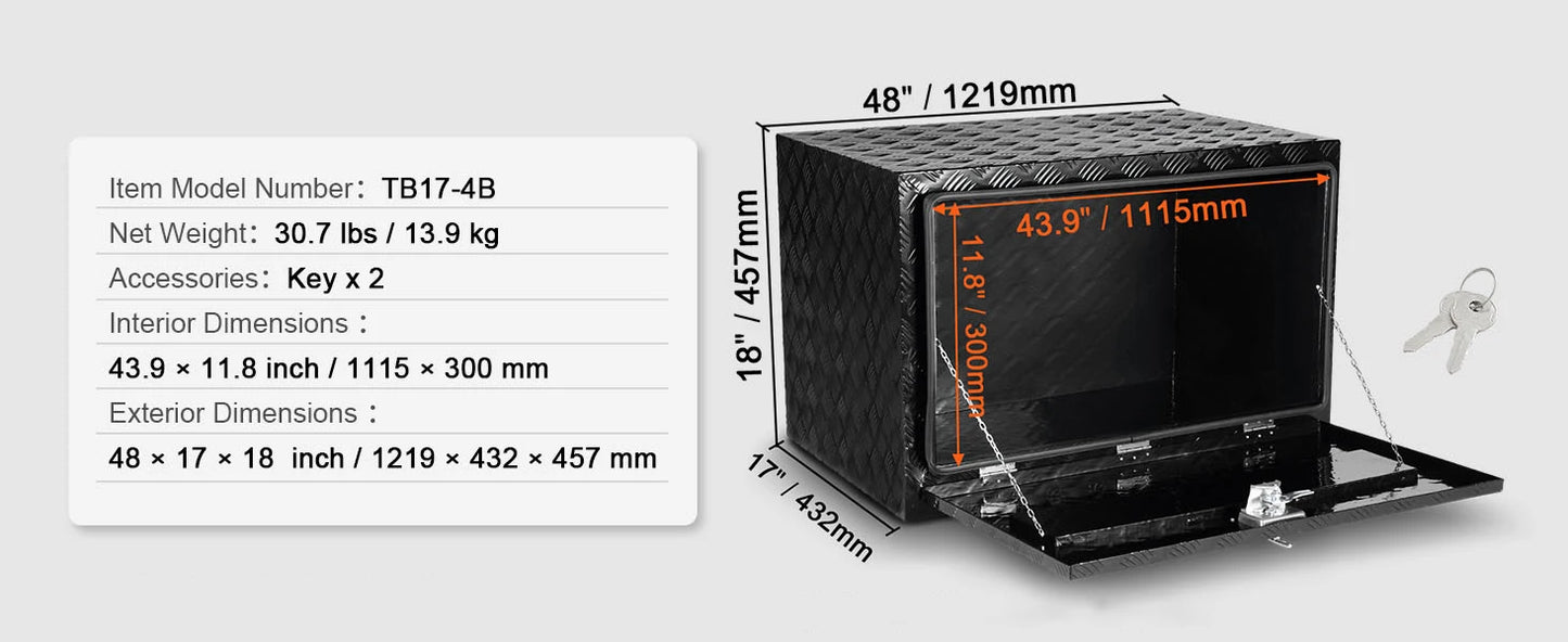 SucceBuy Underbody Truck Box Pickup Storage Box Heavy Duty Diamond Plate Tool Box with Lock&Keys Waterproof Trailer Storage Box