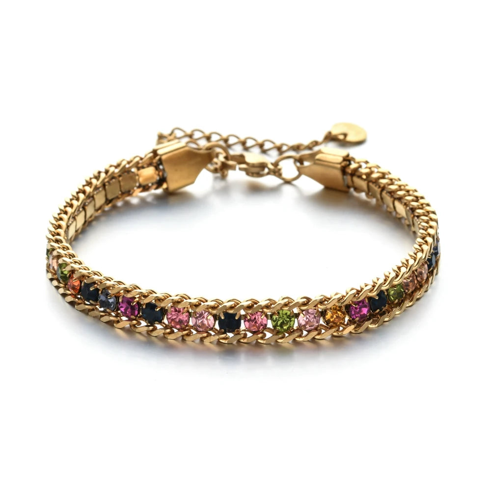 Woven Cubic Zirconia Bracelet — 18K Gold-Plated Stainless Steel