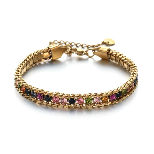 Woven Cubic Zirconia Bracelet — 18K Gold-Plated Stainless Steel