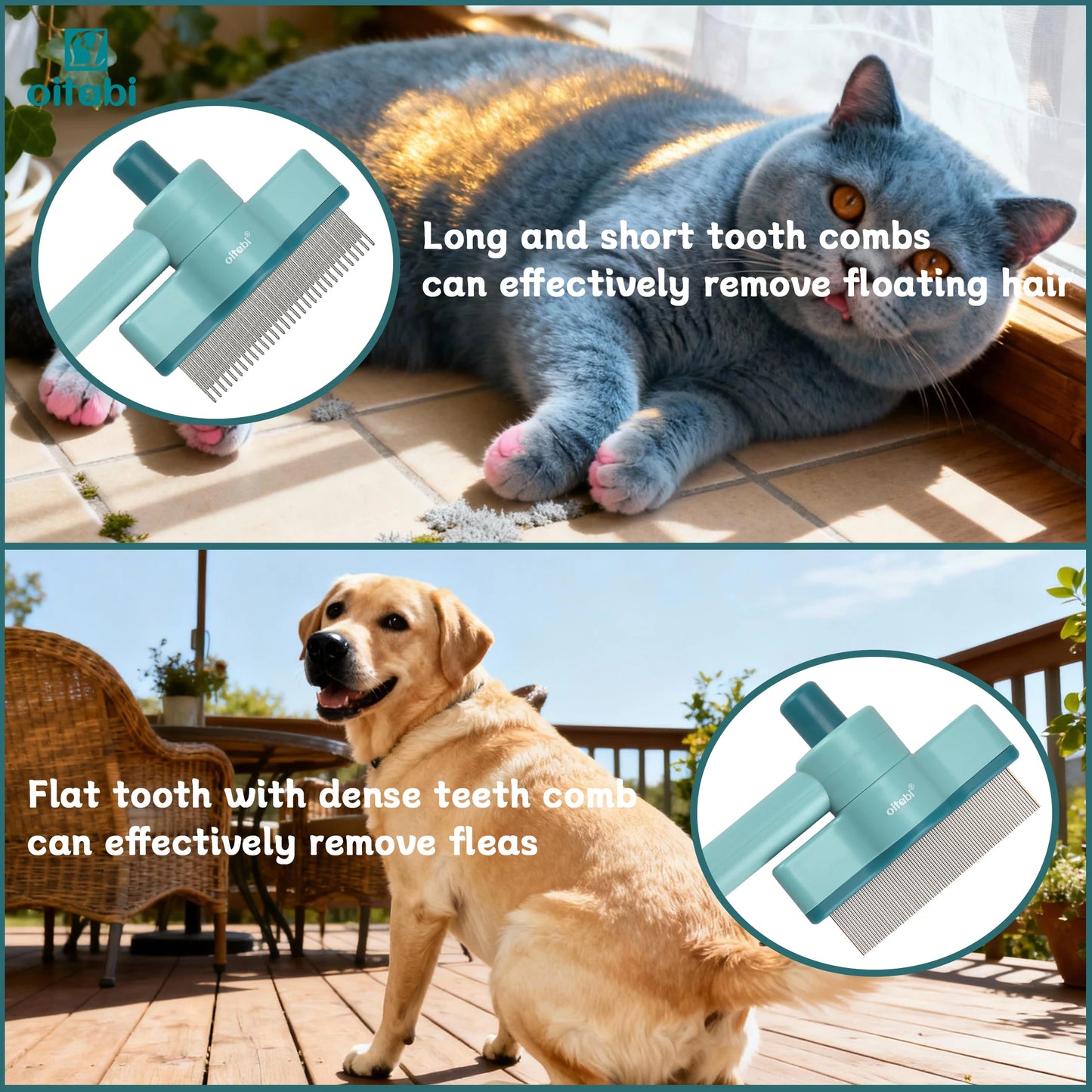 OITABI 1/2PCS Rotatable Flea Comb for Cat Dog Brush for Shedding Pet Hair Removal Comb with Stainless Steel Teeth for Deshedding