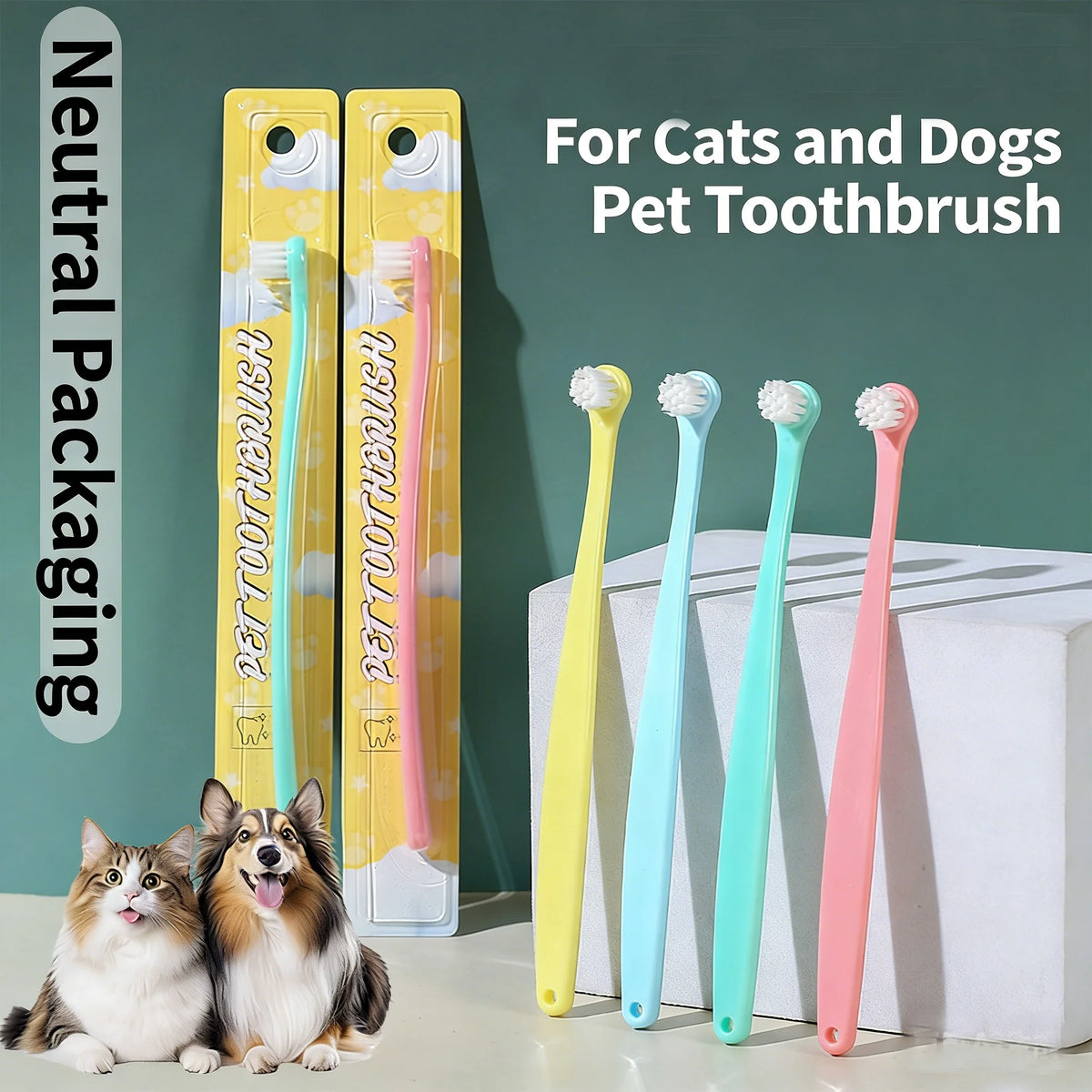 3-Pack Soft Pet Toothbrushes - Small to Large Dogs & Cats
