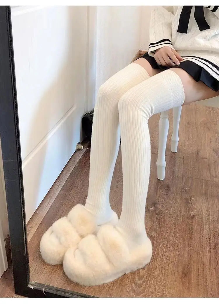 Women's Knit Knee High Socks, Soft Fuzzy
