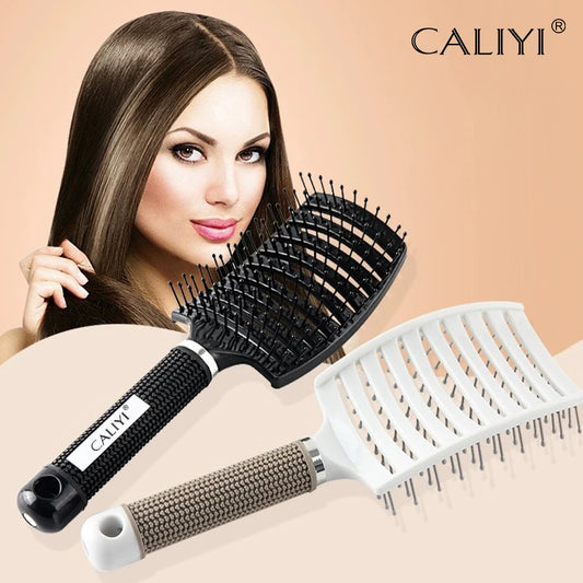 Curved Vented Paddle Hair Brush for Blow Drying - Detangling Brush