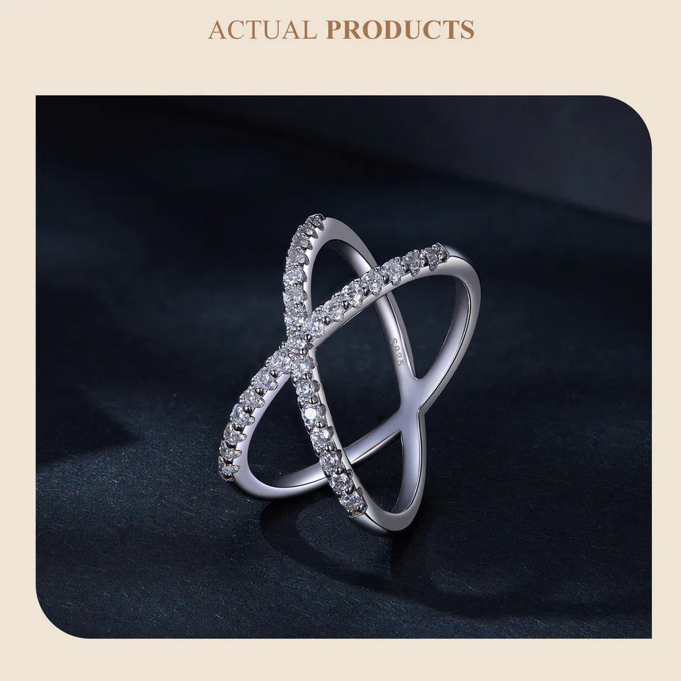 BAMOER Moissanite Criss Cross Wedding Band for Women, D Color VVS1 Moissanite Stackable X Promise Ring Wedding Fine Jewelry