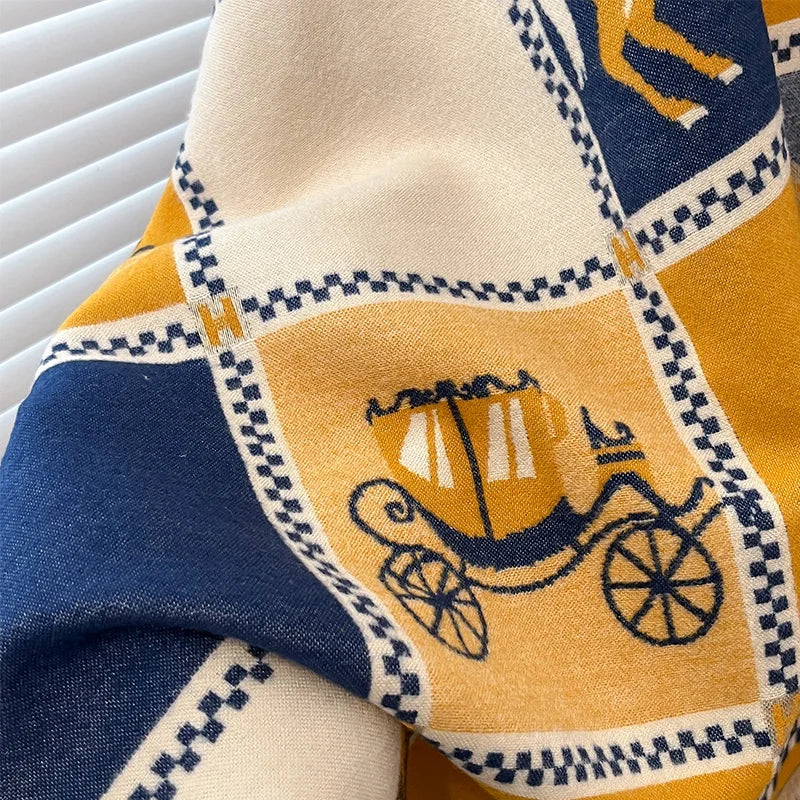 Women's Horse Print Poncho Shawl Wrap, Thick Winter Scarf