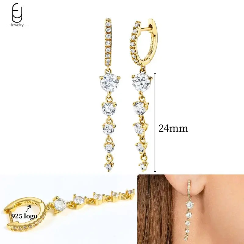925 Sterling Silver Crystal Drop Earrings for Women - Heart & Flower Studs