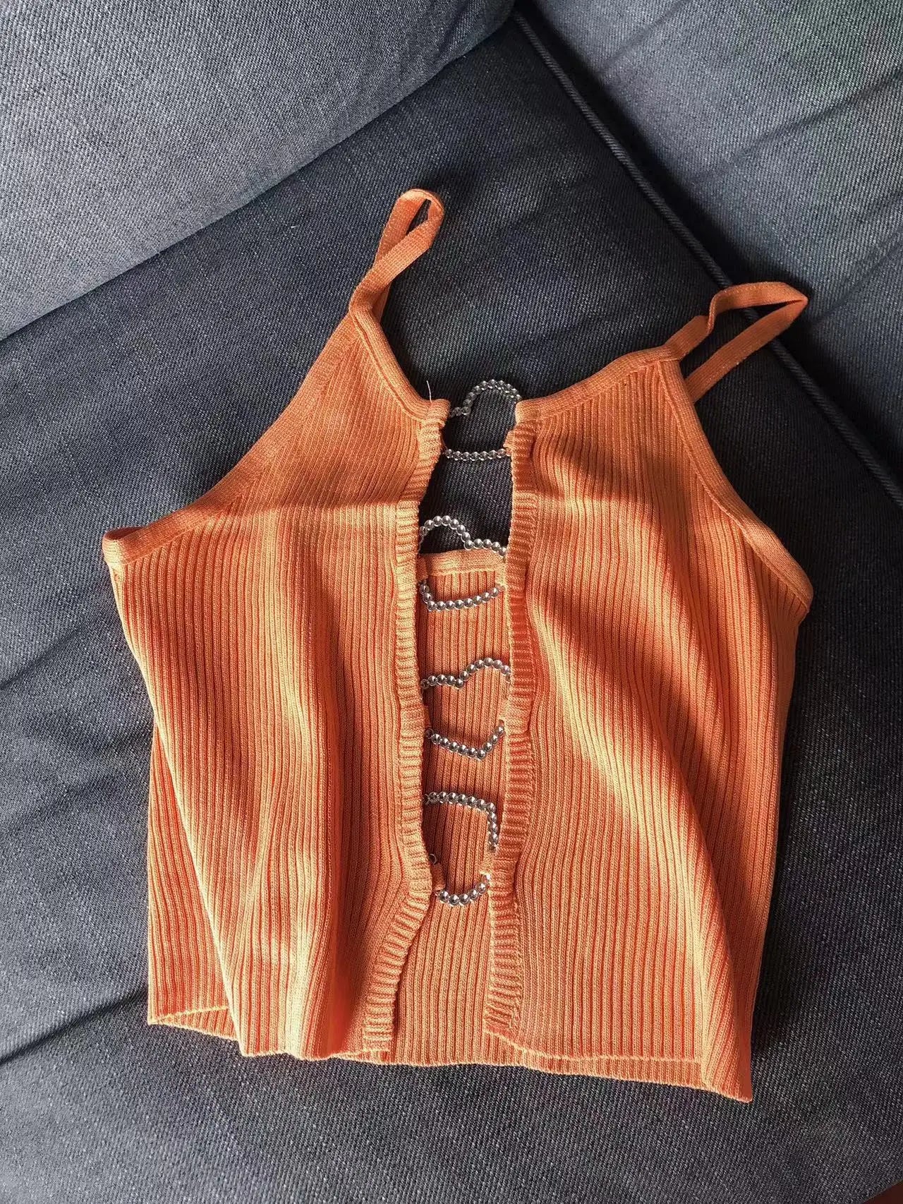 2026 New Sexy Solid Ribbed Crop Sleeveless Top - Back Heart Decor Cami Top for Women Perfect for Spring & Summer