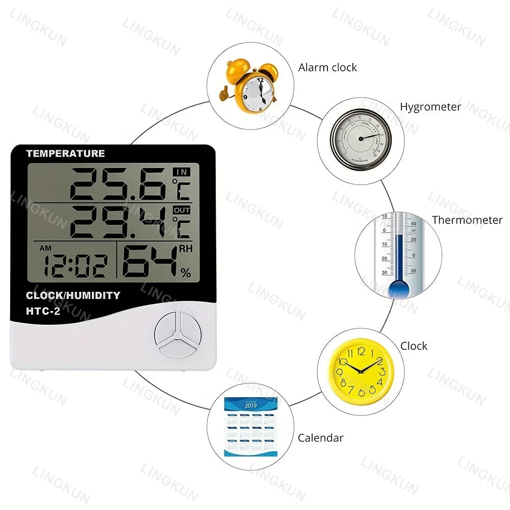 LED Thermometer Thermo-Hygrometer Multifunction Electronic Clock Temperature Humidity Meter Weather Station for Home With Alarm