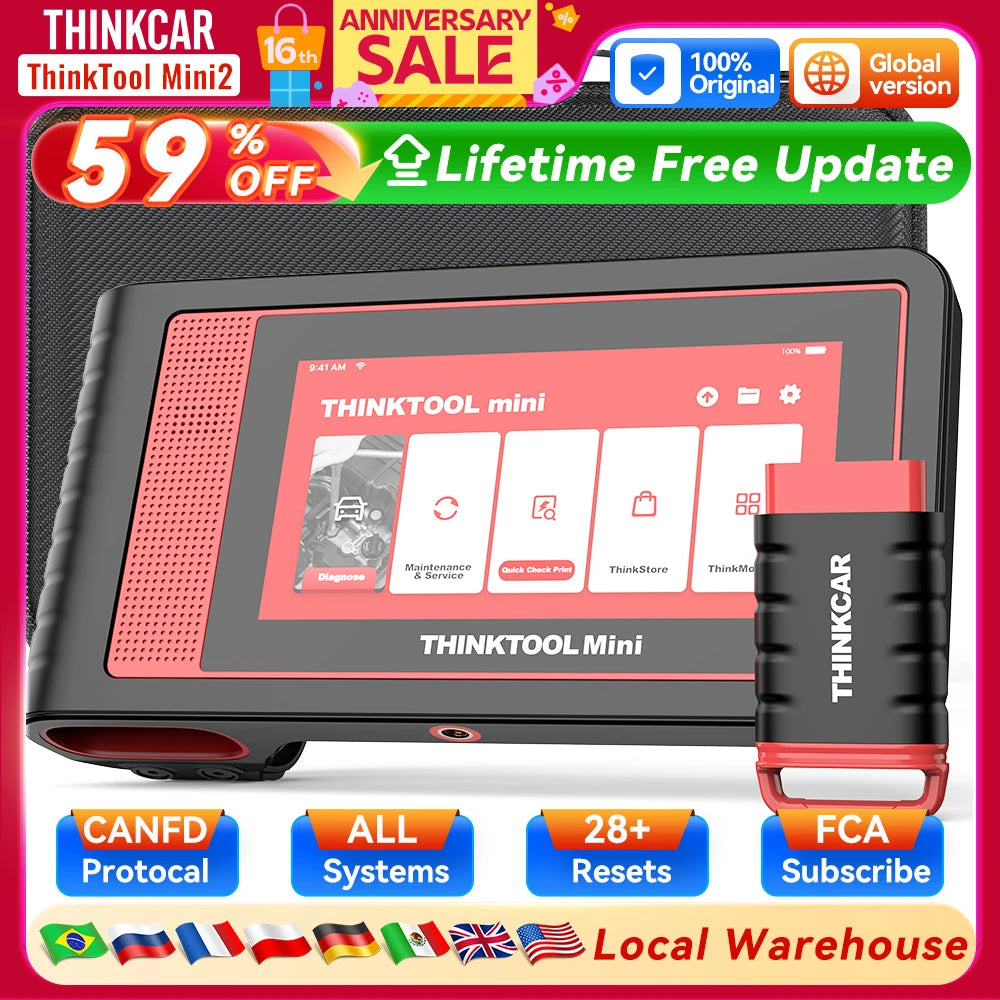 THINKCAR THINKTOOL MINI 2 CANFD Auto Car  Diagnostic Tools Obd2 Scanner Bi-directional Scan Tool 28 Resets Full System Diagnose