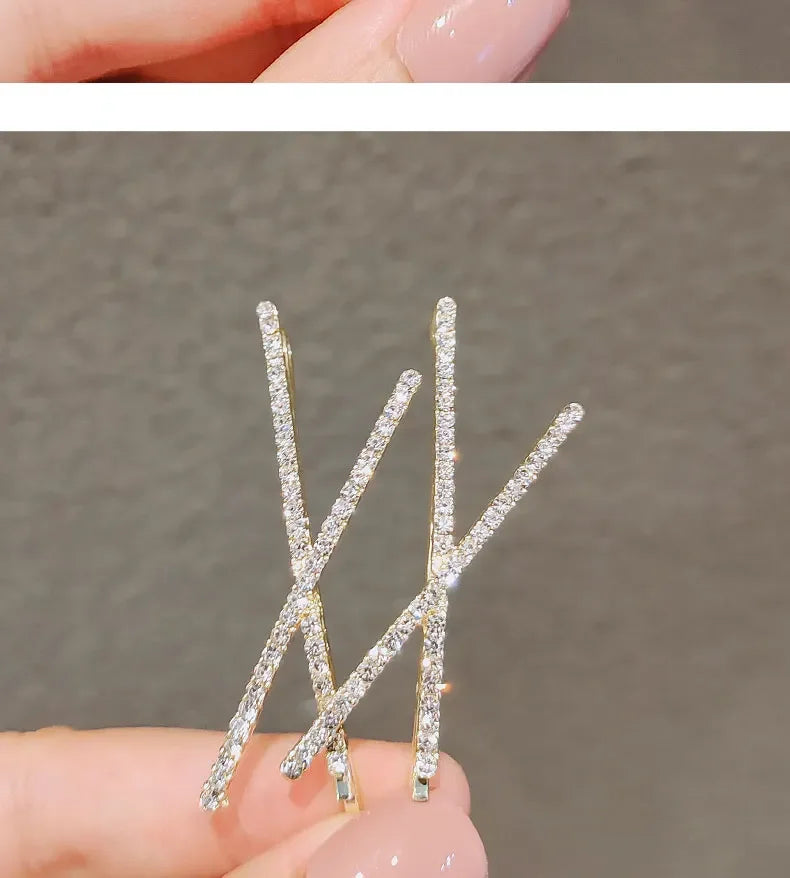 2pcs Cross Crystal Hairpins Rhinestone X Hair Clips Barrettes Simple Side Clip Bridal Headwear Girl Fashion Hair Accessories New